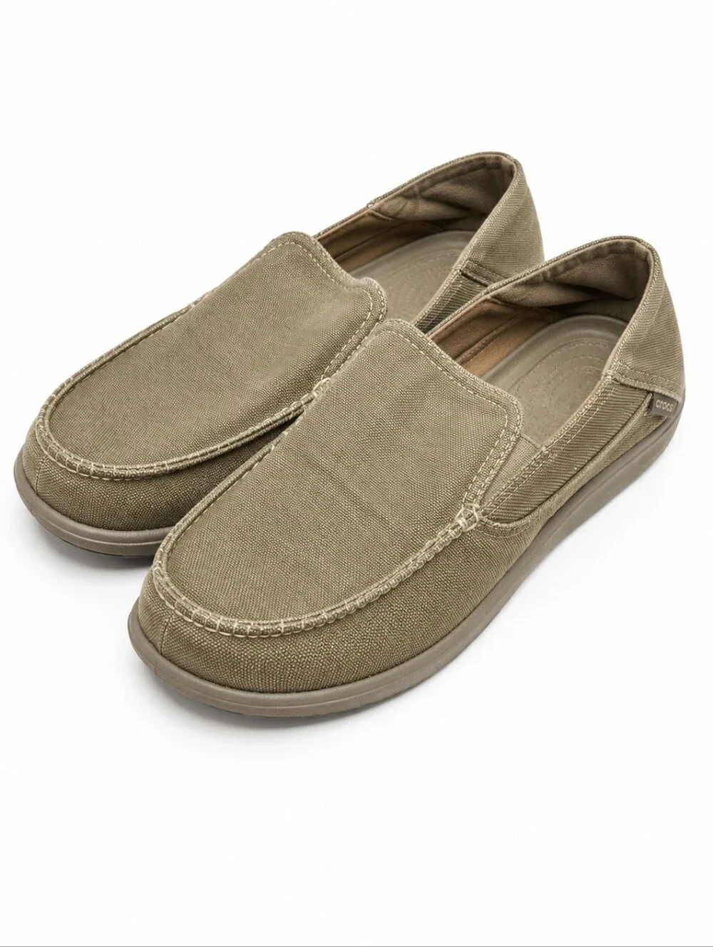 Crocs Santa Cruz Canvas Slip-On Loafers Men's Size 11 Khaki Tan Style 202056